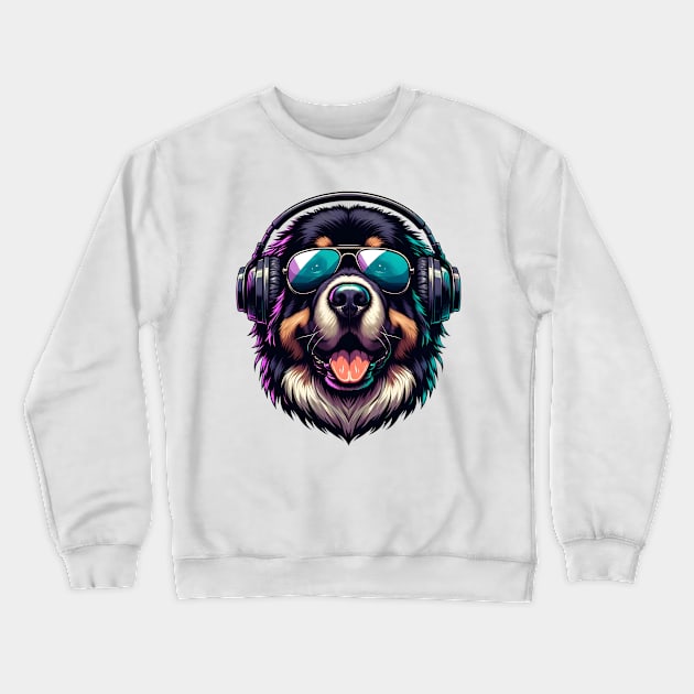 Newfoundland as Smiling DJ with Headphones and Sunglasses Crewneck Sweatshirt by ArtRUs